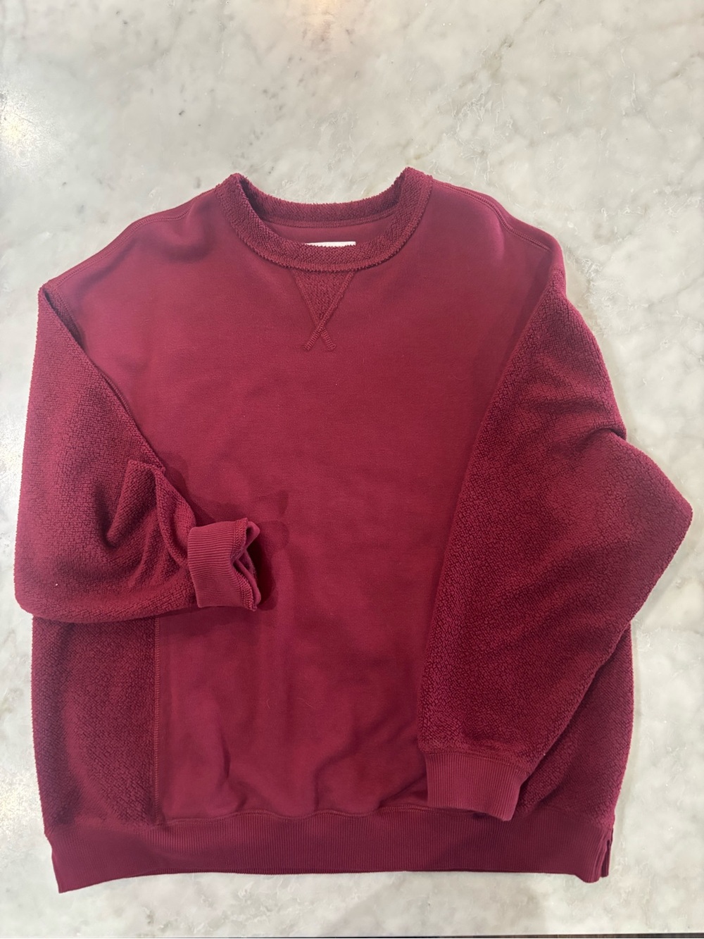 aerie Oversized Small Burgundy Crewneck Sweater